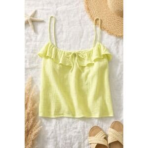 J Crew Gauze Ruffle‎ Camisole Top Chartreuse Yellow Summer Tank 2X NWT